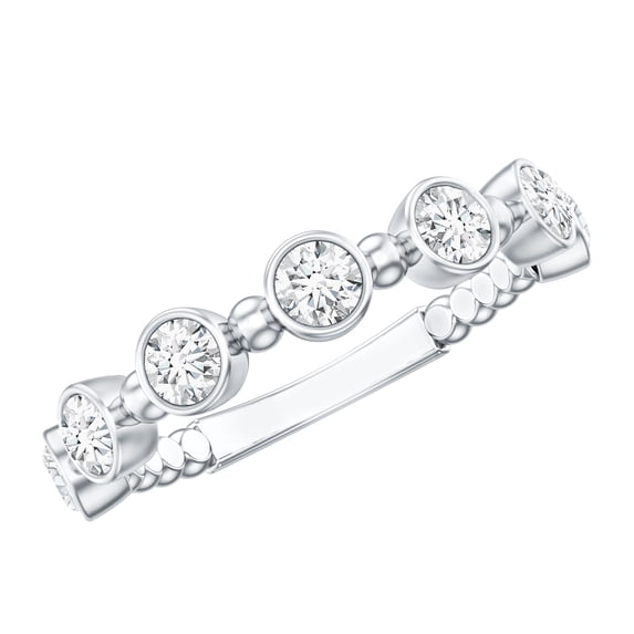 Rosec Jewels Certified Moissanite Half Eternity Ring for Women - Bezel Set Moissanite Ring - D-VS1 Quality - Ready to Gift, 14K White Gold, US 6.50