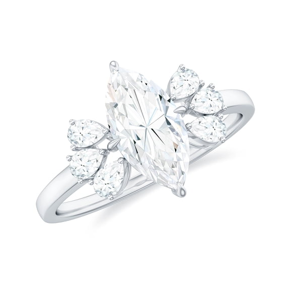 Rosec Jewels Moissanite Marquise Engagement Ring 1 Ct - 5X10 mm - Solitaire Ring for Women - D-VS1 Grade, 925 Sterling Silver, US 4.00