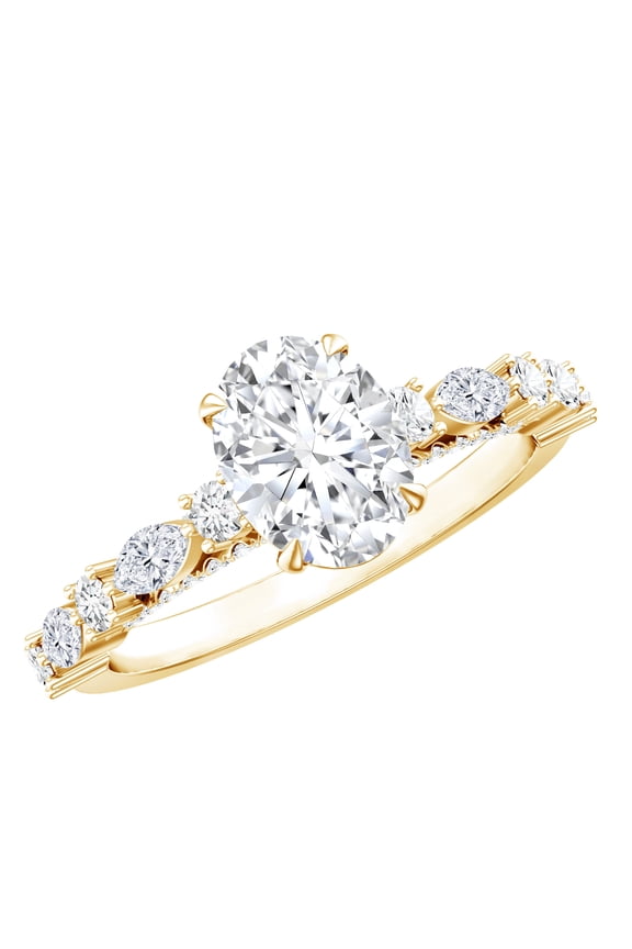 2 Ct Oval Solitaire Moissanite Engagement Ring with Side Stones (6X8 mm, D-VS1 Grade) - with Jewelry Box, US 5.50