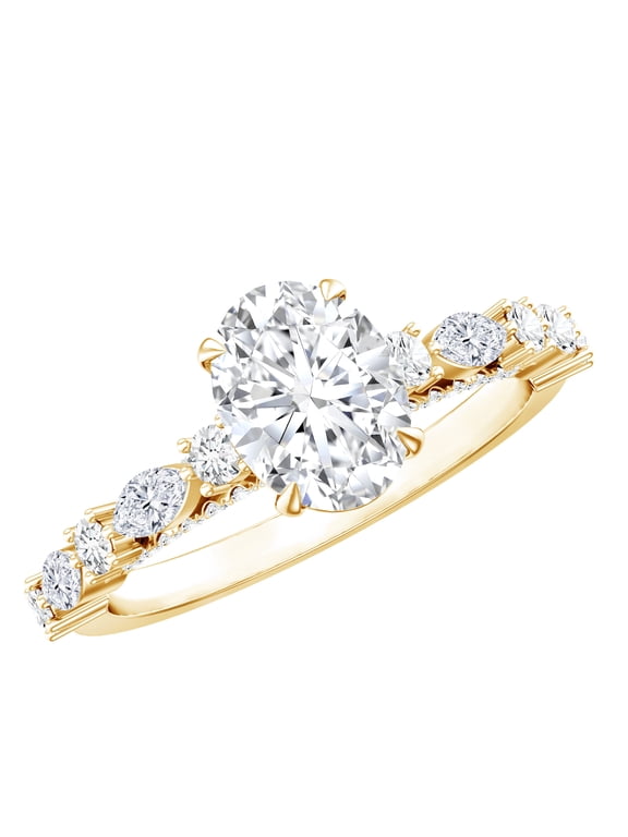 2 Carat Oval Shape Moissanite Engagement Ring with Side Stones (6X8 mm, D-VS1 Grade) - with Jewelry Box, US 7.50