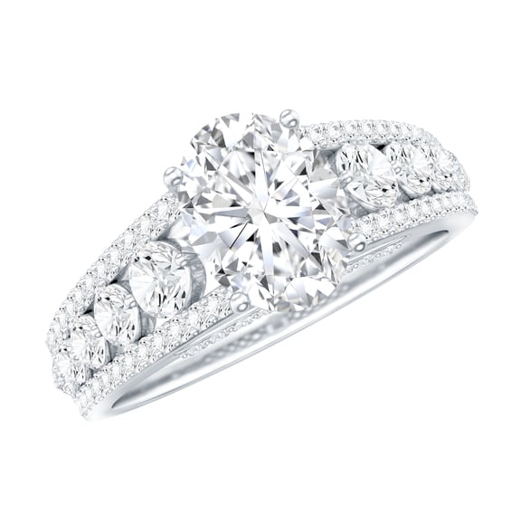 Rosec Jewels Moissanite Oval Engagement Ring with Side Stones - 6X8 mm - Designer Ring - 1 Ct - D-VS1 Grade, 925 Sterling Silver, US 4.00