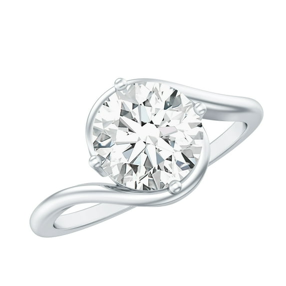 Rosec Jewels Moissanite Solitaire Engagement Ring 2 Carat - 8 mm - D-VS1 Quality Certified Bypass Ring - with Jewelry Box, 18K White Gold, US 6.50
