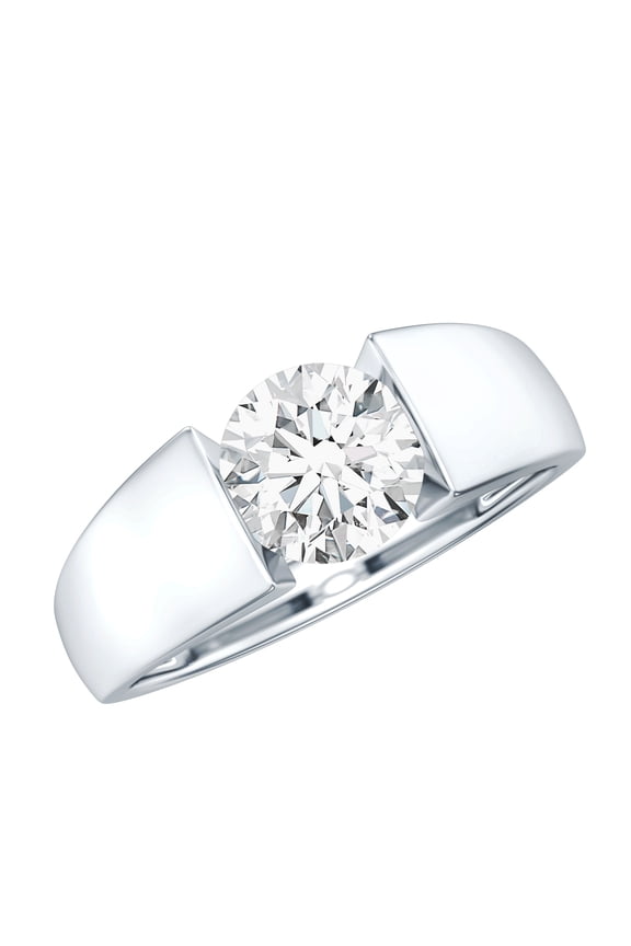 Moissanite Engagement Ring 2 Carat - 8 mm - Mens Wedding Ring - D-VS1 Grade Certified, 10K White Gold, US 6.00