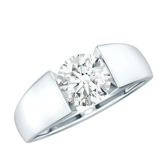 Rosec Jewels Moissanite Engagement Ring 2 Carat - 8 mm - Mens Wedding Ring - D-VS1 Grade Certified, 925 Sterling Silver, US 5.50