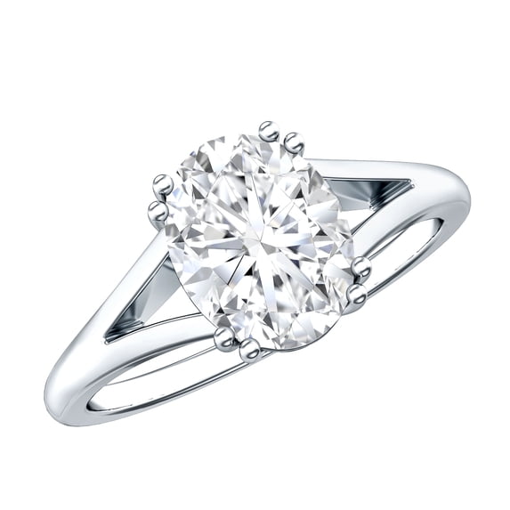 Rosec Jewels Certified Moissanite Oval Engagement Ring 2 Carat - Split Shank Ring (7X9 mm, D-VS1 Quality), 18K White Gold, US 11.00
