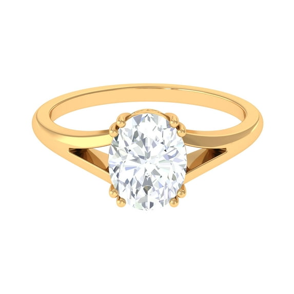 Rosec Jewels Certified Moissanite Oval Engagement Ring 2 Carat - Split Shank Ring (7X9 mm, D-VS1 Quality), 18K Yellow Gold, US 6.50