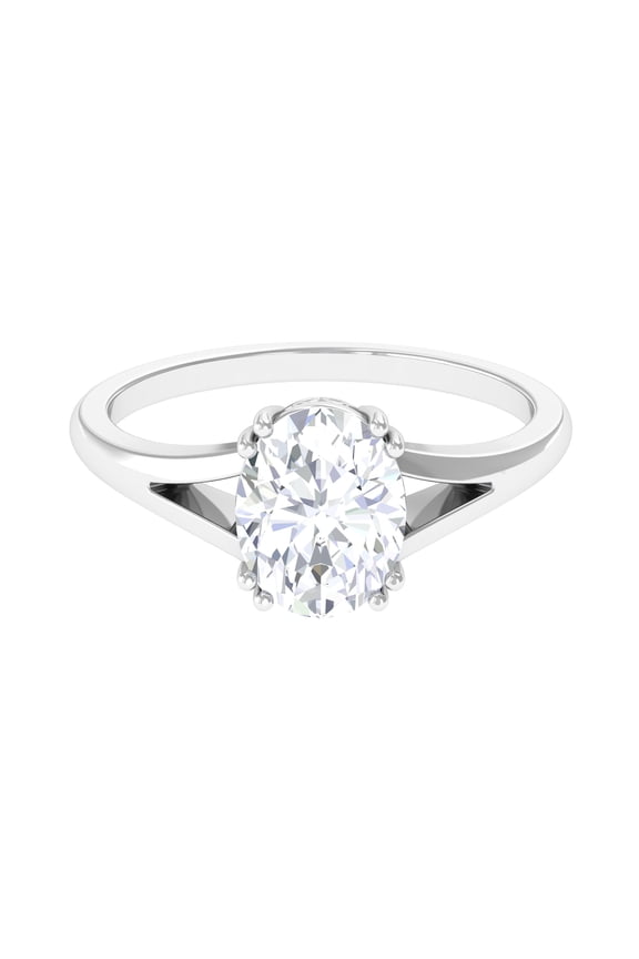 Certified Moissanite Oval Engagement Ring 2 Carat - Split Shank Ring (7X9 mm, D-VS1 Quality), 925 Sterling Silver, US 4.00