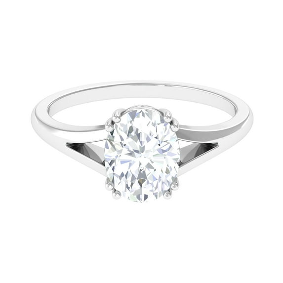 Rosec Jewels Certified Moissanite Oval Engagement Ring 2 Carat - Split Shank Ring (7X9 mm, D-VS1 Quality), 925 Sterling Silver, US 7.50