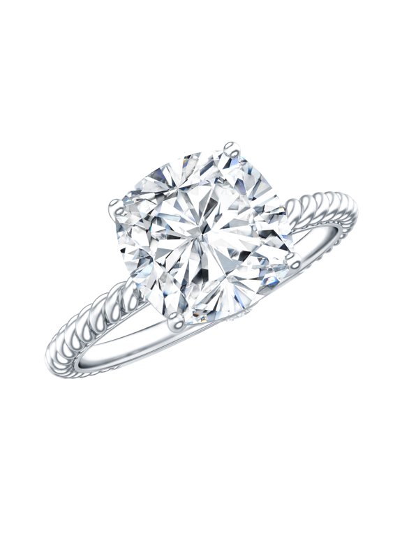 Certified Moissanite Cushion Cut Engagement Ring 3 Carat - Moissanite Solitaire Ring - 8 mm - D-VS1 Grade, 925 Sterling Silver, US 11.00