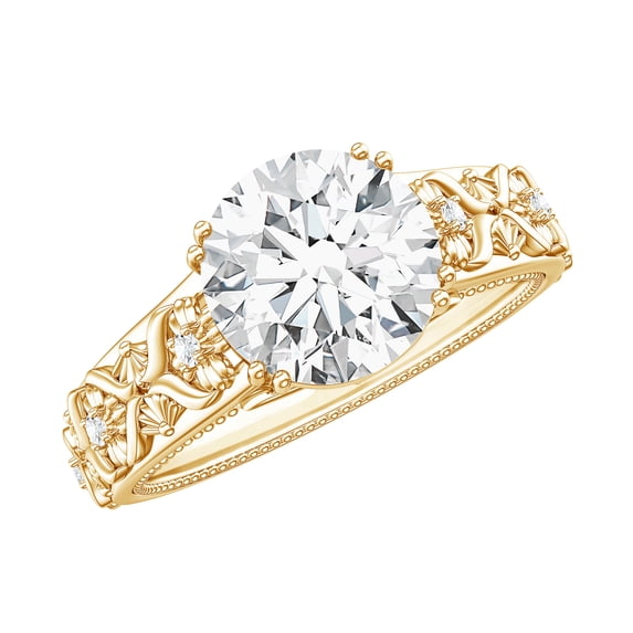 Rosec Jewels Moissanite Solitaire Engagement Ring for Women (8 mm, 2 CT, D-VS1 Grade), 10K Yellow Gold, US 7.00