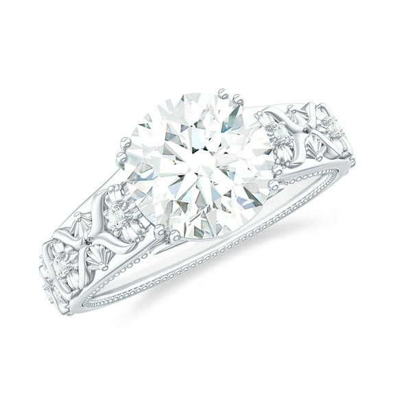 Rosec Jewels Moissanite Solitaire Engagement Ring for Women (8 mm, 2 CT, D-VS1 Grade), 14K White Gold, US 3.00