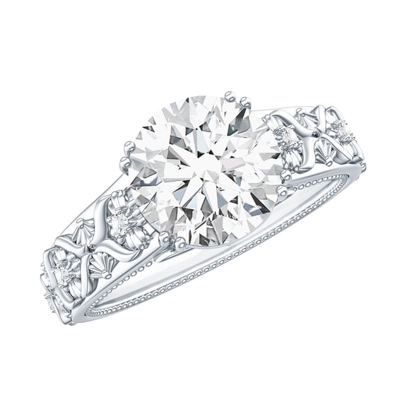 Rosec Jewels Moissanite Solitaire Engagement Ring for Women (8 mm, 2 CT, D-VS1 Grade), 14K White Gold, US 5.00