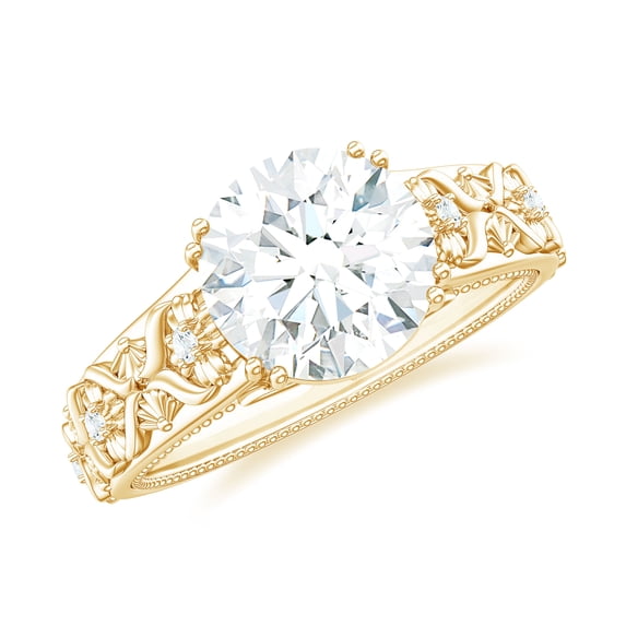 Rosec Jewels Moissanite Solitaire Engagement Ring for Women (8 mm, 2 CT, D-VS1 Grade), 14K Yellow Gold, US 10.50