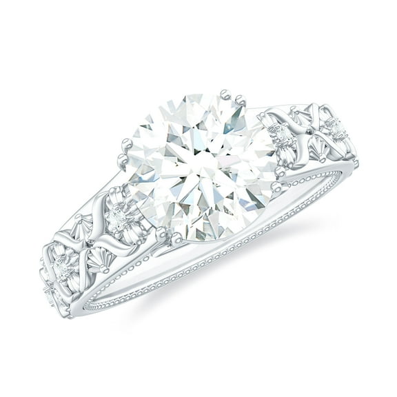 Rosec Jewels Moissanite Solitaire Engagement Ring for Women (8 mm, 2.25 CT, D-VS1 Grade), 925 Sterling Silver, US 4.00