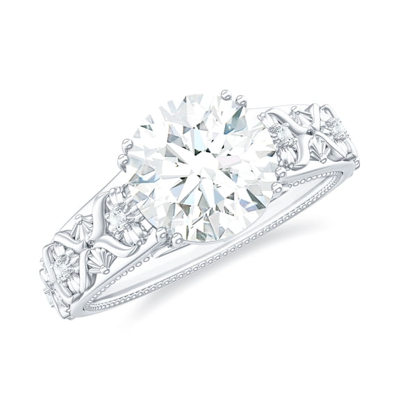 Rosec Jewels Moissanite Solitaire Engagement Ring for Women (8 mm, 2 CT, D-VS1 Grade), 925 Sterling Silver, US 6.50