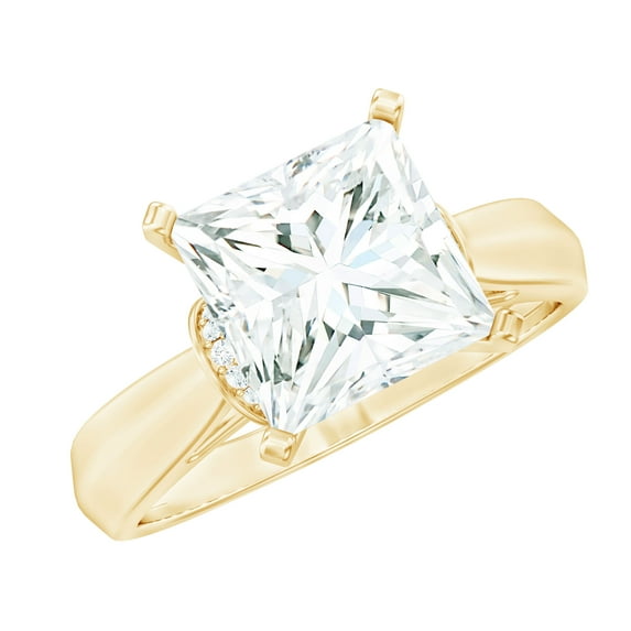 Rosec Jewels Moissanite Solitaire Engagement Ring 3 Ct - 8 mm Princess Cut Moissanite Ring for Women - D-VS1 Quality Certified, 10K Yellow Gold, US 8.00