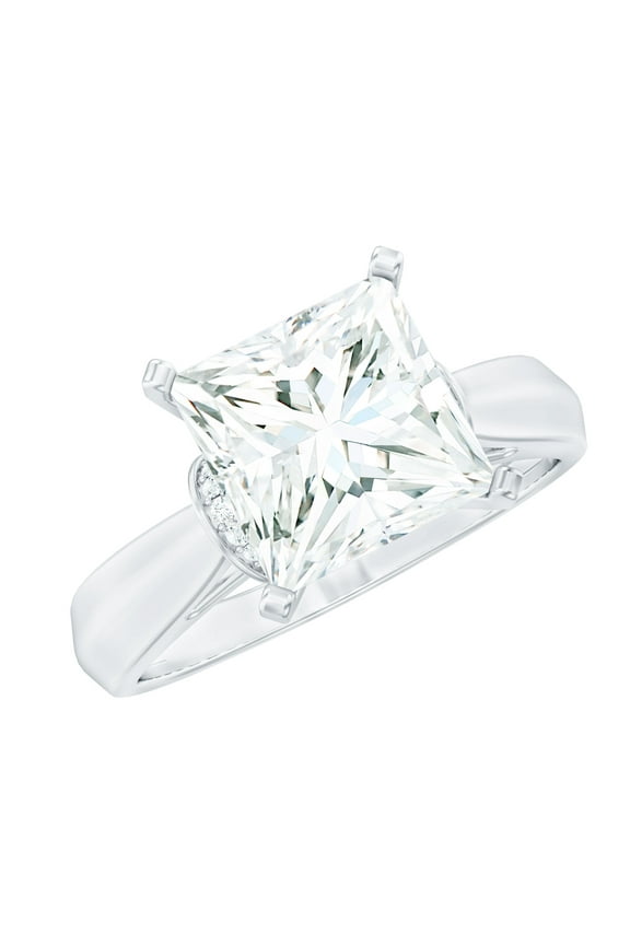 Moissanite Solitaire Engagement Ring 3 Ct - 8 mm Princess Cut Moissanite Ring for Women - D-VS1 Quality Certified, 14K White Gold, US 7.00