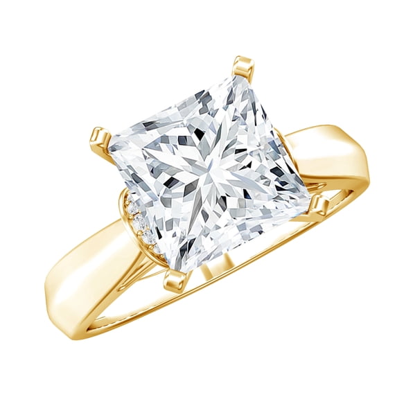 Rosec Jewels Moissanite Solitaire Engagement Ring 3 Ct - 8 mm Princess Cut Moissanite Ring for Women - D-VS1 Quality Certified, 14K Yellow Gold, US 10.50