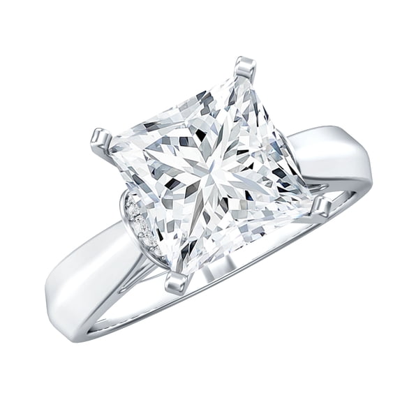 Rosec Jewels Moissanite Solitaire Engagement Ring 3 Ct - 8 mm Princess Cut Moissanite Ring for Women - D-VS1 Quality Certified, 18K White Gold, US 8.00