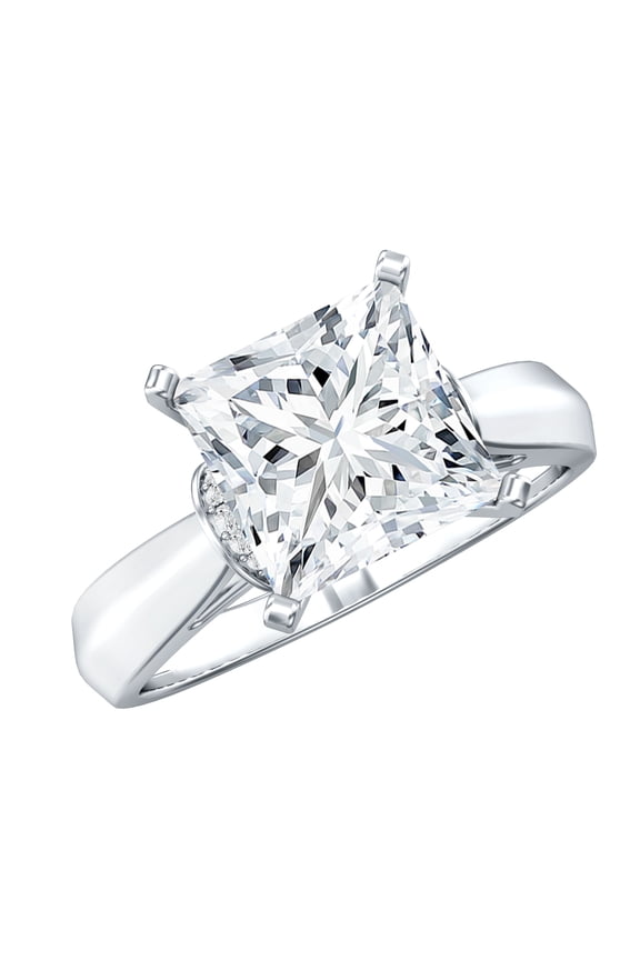Moissanite Solitaire Engagement Ring 3 Ct - 8 mm Princess Cut Moissanite Ring for Women - D-VS1 Quality Certified, 925 Sterling Silver, US 4.00