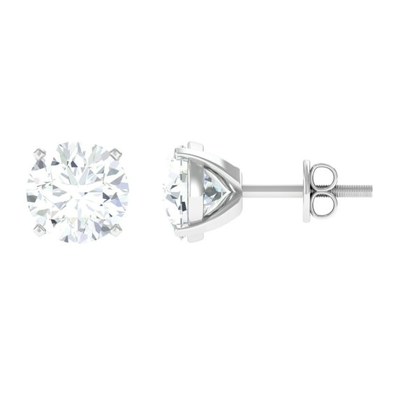 Rosec Jewels Moissanite Solitaire Stud Earrings 7 mm, Screw Back Earrings in 10K White Gold, 925 Sterling Silver