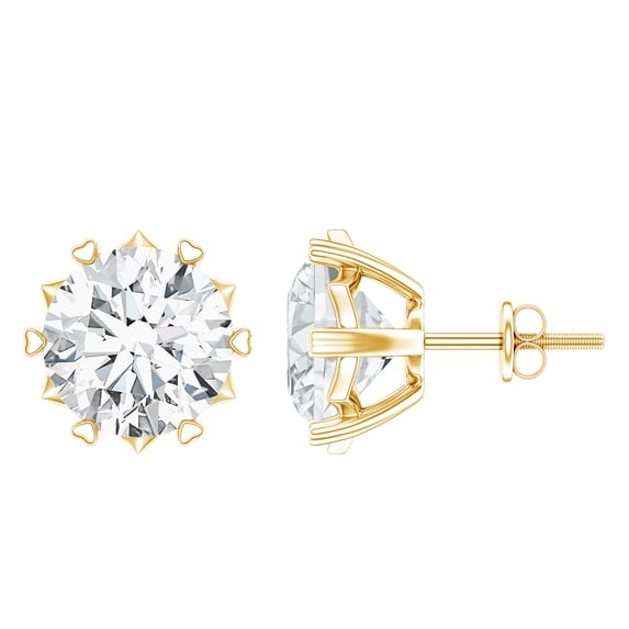 Rosec Jewels Moissanite Solitaire Studs for Women, Earrings for Mothers Day - 7 mm, 10K Yellow Gold