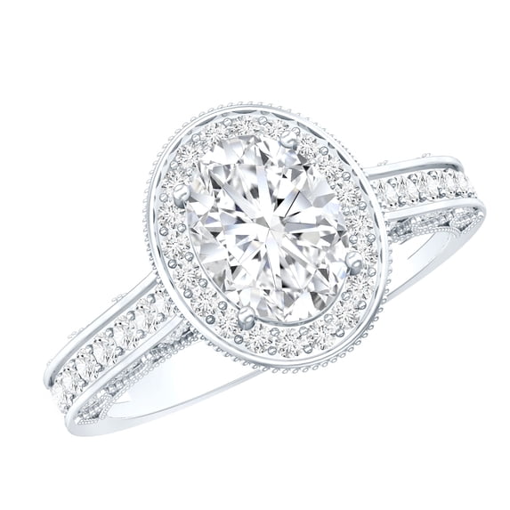 Rosec Jewels Moissanite Vintage Inspired Engagement Ring (1 Ct, 6X8 mm Oval, D-VS1 Quality), 14K White Gold, US 8.50
