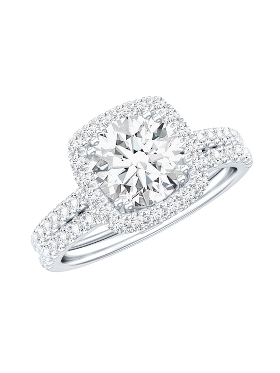 Certified Moissanite Wedding Ring Set - D-VS1 Grade - Silver Moissanite Engagement Ring with Wedding Band, US 5.50
