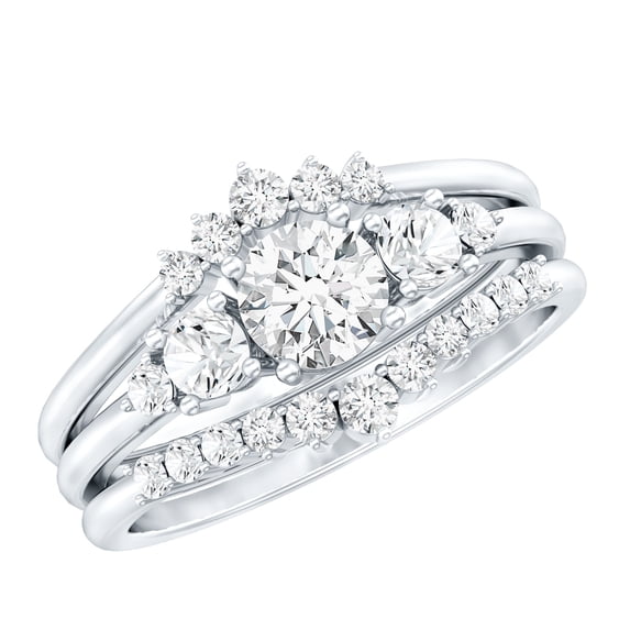 Rosec Jewels Moissanite Wedding Ring Set of 3 for Bride - D-VS1 Quality Certified, with Jewelry Box, 18K White Gold, US 8.50