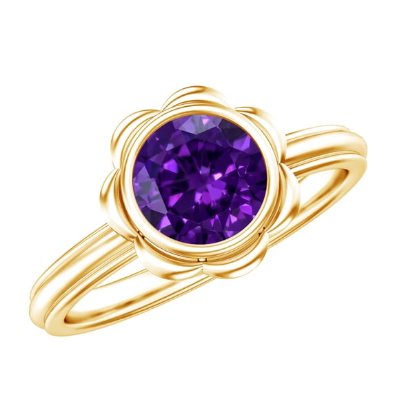 Rosec Jewels Natural Amethyst Solitaire Engagement Ring (1 Ct, AAA Quality) - Flower Ring for Women - with Jewelry Box, 18K Yellow Gold, US 10.00