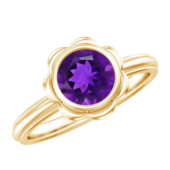 Rosec Jewels Natural Amethyst Solitaire Engagement Ring (1 Ct, AAA Quality) - Flower Ring for Women - with Jewelry Box, 18K Yellow Gold, US 10.00
