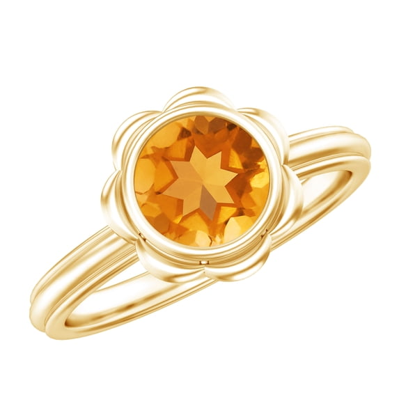 Rosec Jewels Natural Citrine Solitaire Engagement Ring - Bezel Set Citrine Flower Ring - 1.2 Ct - AAA Quality - with Jewelry Box, 10K Yellow Gold, US 8.00