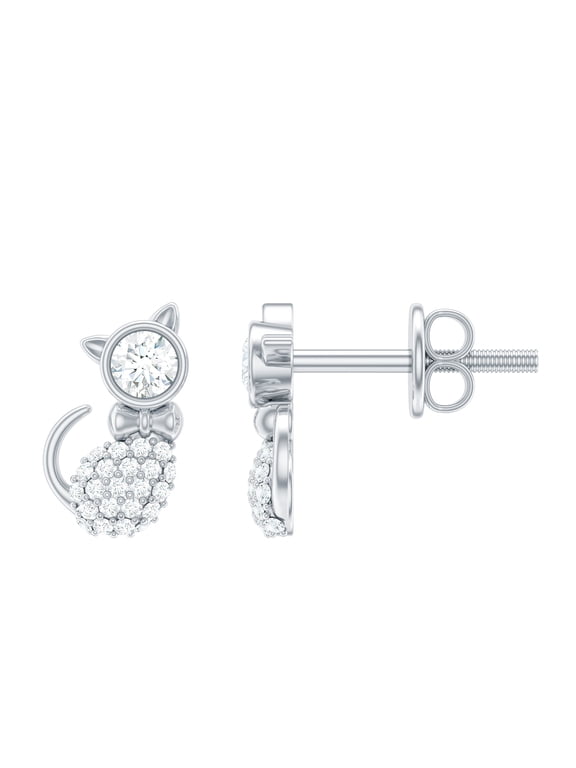 Natural Diamond Cat Earrings for Women - Diamond Stud Earrings - HI-SI Quality - Ready to Gift, 925 Sterling Silver