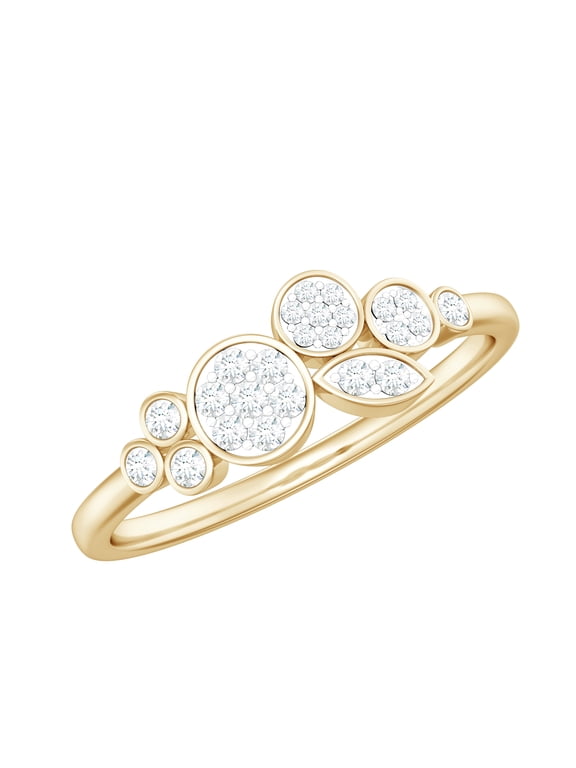 Natural Diamond Cluster Engagement Ring for Women - HI-SI Quality - with Jewelry Box, 10K Yellow Gold, US 12.00