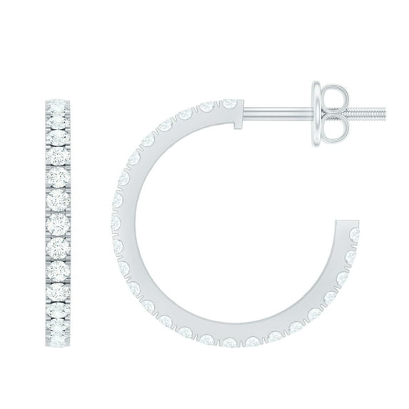 Rosec Jewels Natural Diamond Minimal Hoop Earrings for Women, Diamond Gemstone Hoop Earrings in Gold (0.50 CT, HI-SI Quality, April Birthstone), 925 Sterling Silver