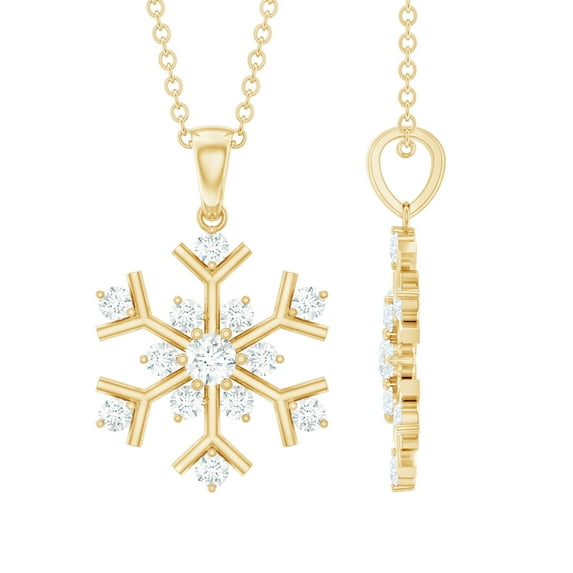 Rosec Jewels Natural Diamond Snowflake Necklace with Chain - HI-SI Quality - Christmas Gift for Women, 14K Yellow Gold