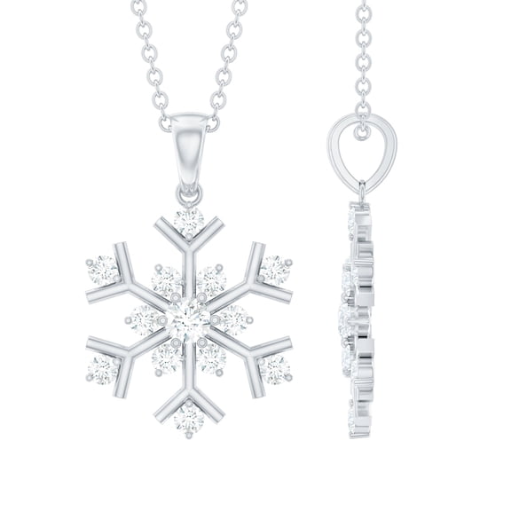 Rosec Jewels Natural Diamond Snowflake Necklace with Chain - HI-SI Quality - Christmas Gift for Women, 925 Sterling Silver