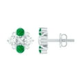 thumbnail image 1 of Rosec Jewels Lab Created Diamond and Emerald Cluster Earrings Studs with Screw Back - Ready to Gift, 18K White Gold, 1 of 8