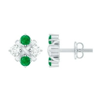 Rosec Jewels Lab Created Diamond and Emerald Cluster Earrings Studs with Screw Back - Ready to Gift, 925 Sterling Silver