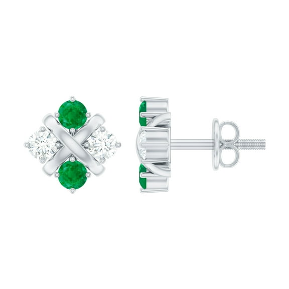 Rosec Jewels Lab Created Diamond and Emerald Cluster Earrings Studs with Screw Back - Ready to Gift, 925 Sterling Silver