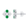 thumbnail image 1 of Rosec Jewels Lab Created Diamond and Emerald Cluster Earrings Studs with Screw Back - Ready to Gift, 925 Sterling Silver, 1 of 8