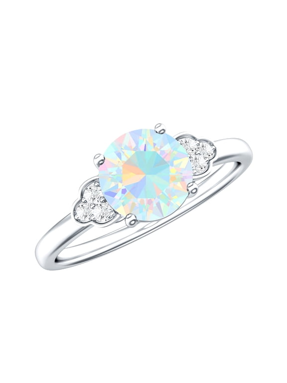 Natural Ethiopian Opal Engagement Ring for Women - 0.8 Ct - Opal Diamond Ring - AAA Quality - with Jewelry Box, 925 Sterling Silver, US 8.00