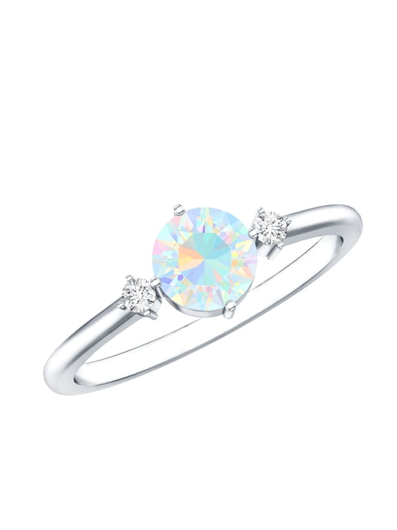 Natural Ethiopian Opal Promise Ring with Diamond - AAA Quality - Ready to Gift for Valentines Day, 925 Sterling Silver, US 10.00