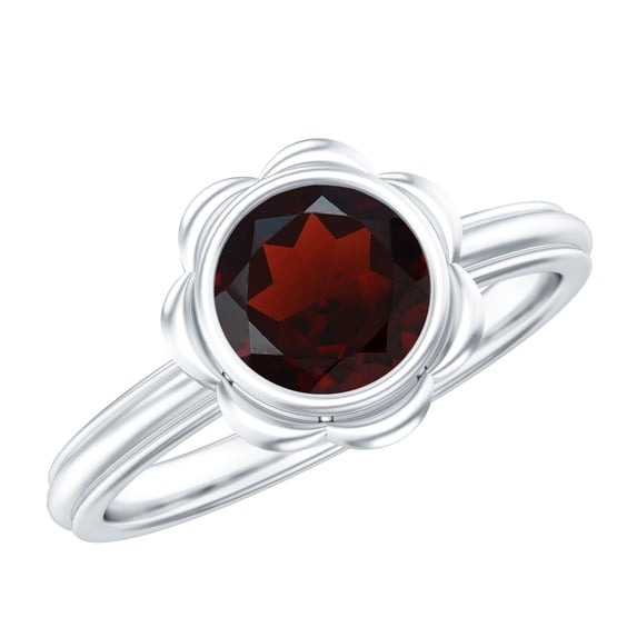 Rosec Jewels Natural Garnet Flower Engagement Ring (1.7 Carat, AAA Quality) - Bezel Set Garnet Solitaire Ring for Women, 925 Sterling Silver, US 4.00