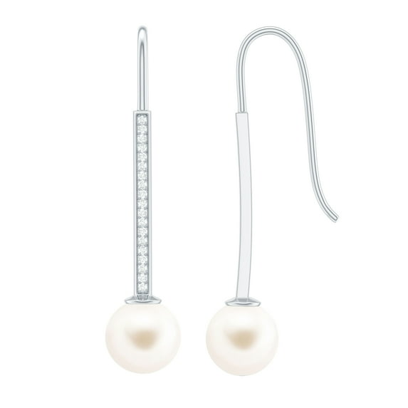 Rosec Jewels Freshwater Pearl Dangle Earrings for Women - 8 mm Pearl Drop Earrings - AAA Quality, 14K White Gold