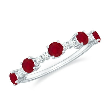Rosec Jewels Natural Ruby Half Eternity Ring with Diamond for Women - 1 Carat, 925 Sterling Silver, US 4.00