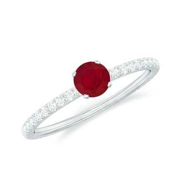 Rosec Jewels Natural Ruby Solitaire Ring with Diamond for Women (AAA Quality), 925 Sterling Silver, US 4.00