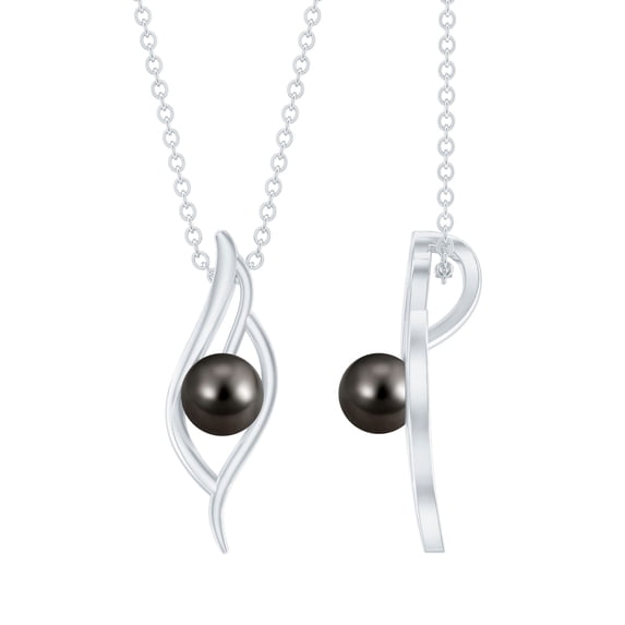 Rosec Jewels Natural Tahitian Pearl Leaf Pendant Necklace for Women (10 mm, with chain), 18K White Gold