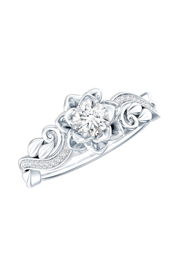 - Flower Moissanite Engagement Ring for Women - D-VS1 Quality Certified - Nature Inspired Ring with Jewelry Box, 10K White Gold, US 6.00