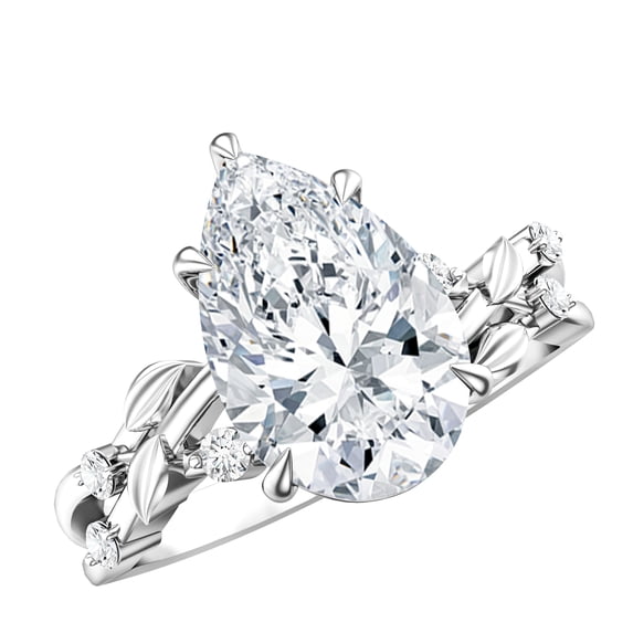 Rosec Jewels Nature Inspired IGI Certified Lab Grown Diamond 3 Carat Engagement Ring (E-VS1 Grade), 18K White Gold, US 12.50